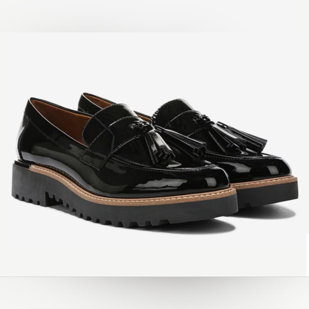 Franco Sarto Carolynn Tassel Loafer womens patent black 10M